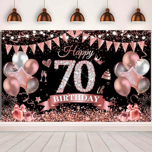 Yontree Banner "Happy 70th Birthday", 180 x 110 cm, schwarze Rose, Happy 70th Birthday, Banner Hintergrund, 70. Geburtstag, Dekorationen für Mädchen und Frauen, 70 Jahre alt, Geburtstag, Jahrestag, Yontree Banner "Happy 70th Birthday", 180 x 110 cm, schwarze Rose, Happy 70th Birthday, Banner Hintergrund, 70. Geburtstag, Dekorationen für Mädchen und Frauen, 70 Jahre alt, Geburtstag, Jahrestag, von Yontree