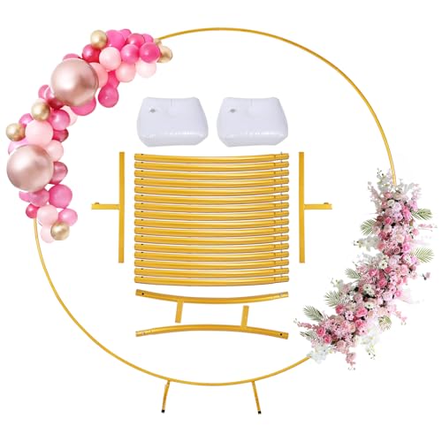 Yontwe Riesiges rundes Goldmetall-Ballonbogen-Kit Abnehmbar 2.2M Hochzeit Bogen Hintergrund Stand Leicht zu tragen und wiederverwendbar Beste Dekoration for Party Festival von Yontwe