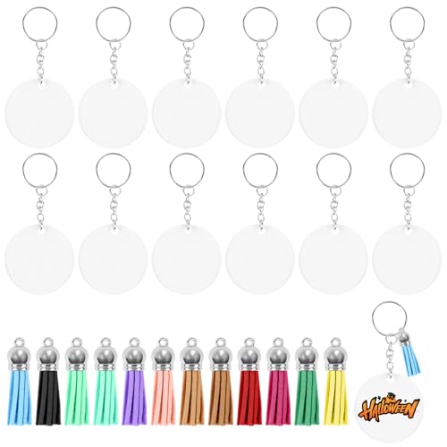 Yoodelife Acryl-Schlüsselanhänger-Rohlinge für Vinyl-Set, inklusive 12 transparenten Acryl-Rohlingen, 12 Schlüsselanhänger-Quasten, 12 Schlüsselringe und 12 Biegeringe für von Yoodelife