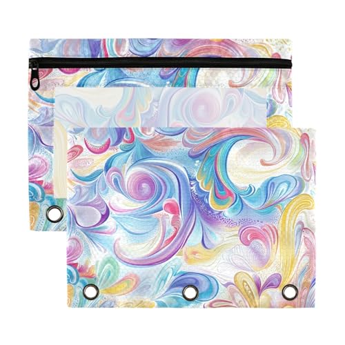 Abstrakte Kunst, bunte Blätter, Beutel für Kinder, mit transparentem Fenster, klares Fenster und Ösen, 3-Loch-Binder für Büro, Schule, Kosmetik, mehrfarbig, 2 Stück von Yoogain