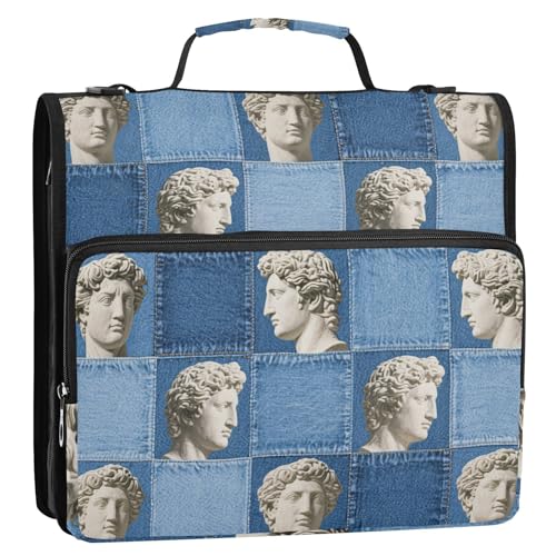 Abstraktes Porträt in Jeansblau, 3,8 cm, 3 Ringe, stabiler Reißverschluss, Ordner mit Griff und abnehmbarem Schultergurt, mehrere Taschen, Dokumenten-Organizer-Tasche für Mittelschule Abstraktes Porträt in Jeansblau, 3,8 cm, 3 Ringe, stabiler Reißverschluss, Ordner mit Griff und abnehmbarem Schultergurt, mehrere Taschen, Dokumenten-Organizer-Tasche für Mittelschule von Yoogain