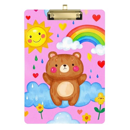 Anpassbares Cartoon-Klemmbrett mit braunem Bier und Lila, niedliches Designer-Klemmbrett für Volleyball-Baseball-Trainer, Größe 22,9 x 30,5 cm von Yoogain