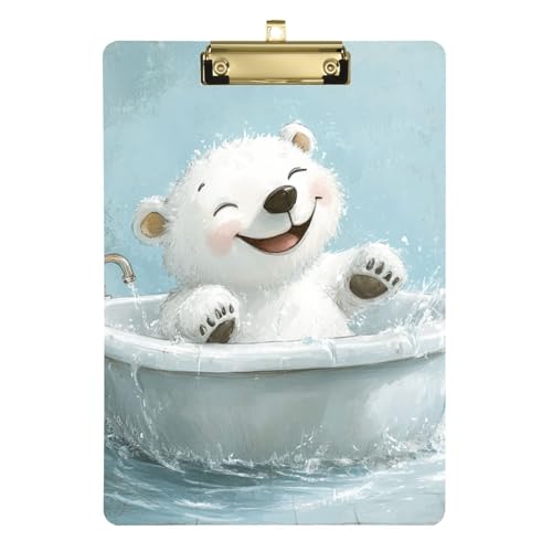 Anpassbares Klemmbrett mit niedlichem Eisbär-Design, Retro-Badewannen-Aktenbrett, Standard-Loch, für Krankenpfleger, Studenten, Handel, Größe 22,9 x 30,5 cm von Yoogain
