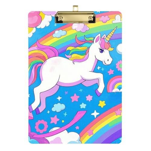 Anpassbares Klemmbrett mit niedlichen weißen Regenbogen-Einhörnern, Still-Edition, Standardloch für Lehrer, Muss für Klassenzimmer, Grundschule, Größe 22,9 x 30,5 cm von Yoogain