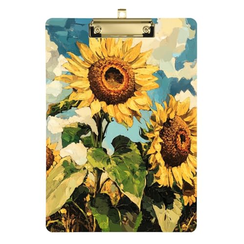 Anpassbares Sonnenblumen-Ölgemälde, gelbes Ordner-Klemmbrett für Klassenzimmer, Zubehör für Lehrer, Grundschule, Größe 22,9 x 30,5 cm von Yoogain