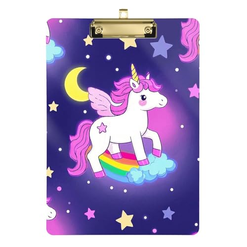 Anpassbares niedliches Klemmbrett mit Cartoon-Einhörnern, Stern, violett, pfirsichfarben, hübsches Klemmbrett für Hausaufgaben, pädiatrische Größe 22,9 x 30,5 cm von Yoogain