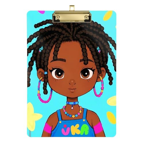 Anpassbares niedliches afrikanisches Mädchen, Flip-Klemmbrett, Standardloch für Hausaufgaben, Pädiatrie, Größe 22,9 x 30,5 cm von Yoogain