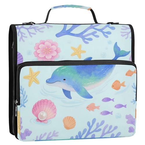Aquarell-Ordner im Kinder-Stil, Delfin, Tier, Fisch, 3 Ringe, 3,8 cm, Büroordner mit Gurt, mehrere Taschen, Dokumentenmappe, Organizer für Schule/Büro Aquarell-Ordner im Kinder-Stil, Delfin, Tier, Fisch, 3 Ringe, 3,8 cm, Büroordner mit Gurt, mehrere Taschen, Dokumentenmappe, Organizer für Schule/Büro von Yoogain