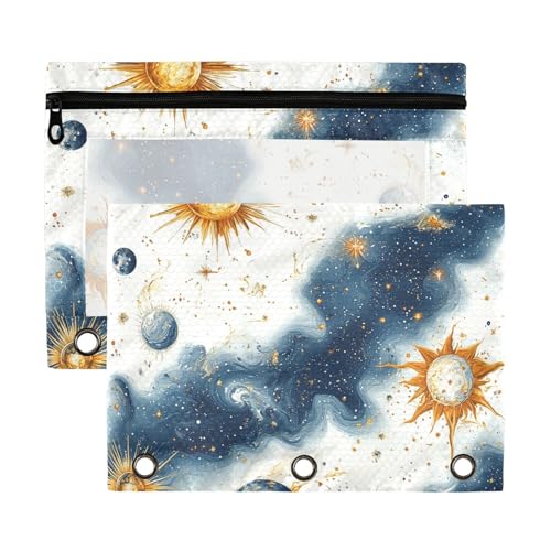 Astrologische Planeten-Beutel mit Reißverschluss und transparenten Fensterringen in verschiedenen Farben, Drei-Ringbuch für Büro, Schulbedarf, Kosmetik, mehrfarbig, 2 Stück Astrologische Planeten-Beutel mit Reißverschluss und transparenten Fensterringen in verschiedenen Farben, Drei-Ringbuch für Büro, Schulbedarf, Kosmetik, mehrfarbig, 2 Stück von Yoogain