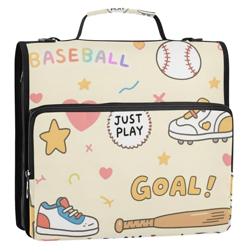 Baseball-Ziel, gelbes Muster, 3,8 cm, 3 Ringe, Ordner mit Reißverschluss und Riemen, mehrere Taschen, Dokumentenmappe für Mittelschüler Baseball-Ziel, gelbes Muster, 3,8 cm, 3 Ringe, Ordner mit Reißverschluss und Riemen, mehrere Taschen, Dokumentenmappe für Mittelschüler von Yoogain