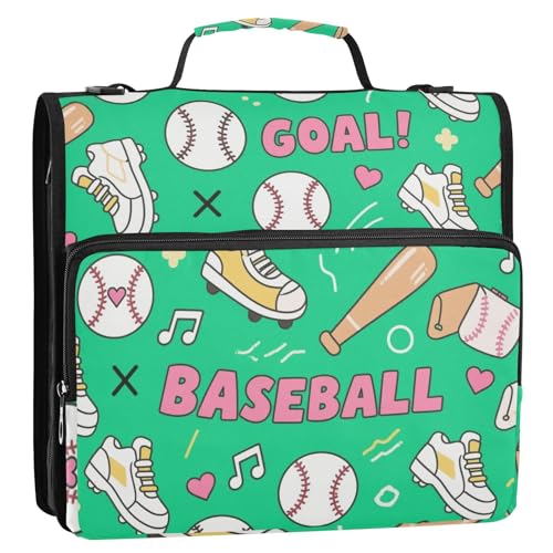 Baseballschuh-Ordner mit grünem Herzmuster, 3 Ringe, 3,8 cm, mit Reißverschluss, mit Griff, mehrere Taschen, Schulordner für Schule/Büro Baseballschuh-Ordner mit grünem Herzmuster, 3 Ringe, 3,8 cm, mit Reißverschluss, mit Griff, mehrere Taschen, Schulordner für Schule/Büro von Yoogain