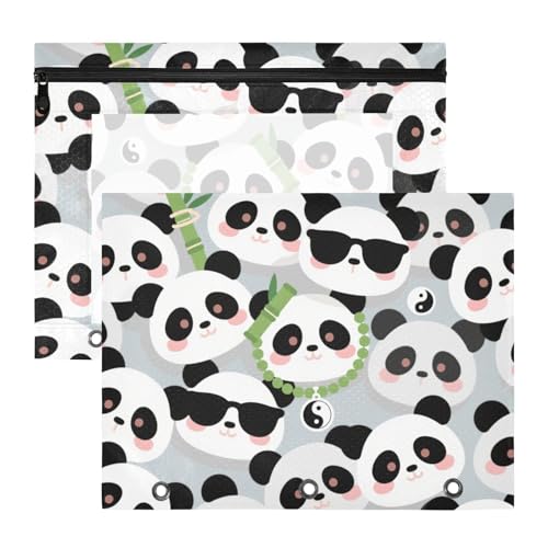 Binder-Bleistiftbeutel, 3 Löcher, 3 Löcher, Tasche für A4-Papier, Briefe, 2 Stück, Studenten, Büro, Cartoon, niedlicher Panda, Grau von Yoogain