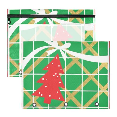 Binder-Bleistiftbeutel, 3 Löcher, Kunststoff, Aktenordner für A4-Papier, Briefe, 2 Stück, Lehrerklasse, Weihnachtsbaum, grün kariert von Yoogain