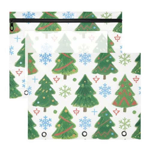 Binder-Bleistiftbeutel, bezaubernde 3-Loch-Tasche für A4-Papier, Briefe, 2 Stück, Lehrer, College, Zubehör, Frohe Weihnachten, grüner Weihnachtsbaum von Yoogain