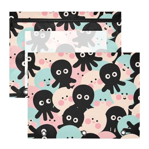 Binder-Bleistiftbeutel, tragbar, 3 Löcher, für A4-Papier, Briefe, 2 Stück, Lehrer, Schulanfang, Cartoon, niedliches Tier, Meer, mehrfarbig von Yoogain