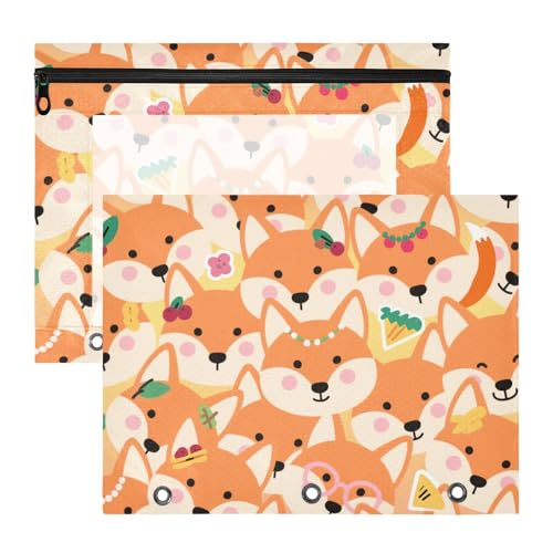 Binder-Bleistiftbeutel mit 3 verstärkten Ösen, Kunststoff-Aktenordner für 3 Ringe, 2 Stück, Lehrer, Schulanfang, Cartoon, niedlicher Fuchs, Orange Binder-Bleistiftbeutel mit 3 verstärkten Ösen, Kunststoff-Aktenordner für 3 Ringe, 2 Stück, Lehrer, Schulanfang, Cartoon, niedlicher Fuchs, Orange von Yoogain