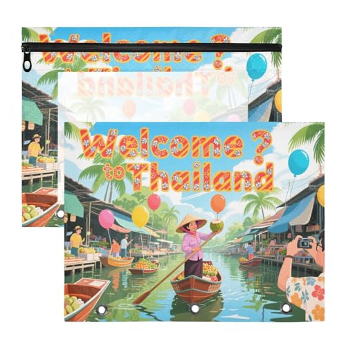 Binder-Bleistiftetui, stabil, 3-fach Locher, für A4-Papier, Briefe, 2 Stück, Lehrer, Zuhause, Willkommen in Thailand, Landschaftskultur von Yoogain