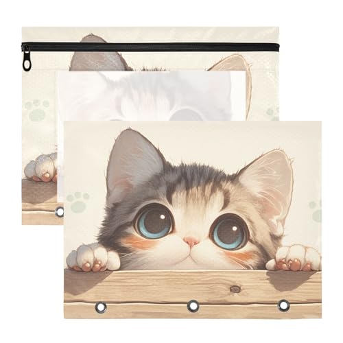 Binder-Federmäppchen mit 3 verstärkten Ösen, Kunststoff-Aktenordner für 3 Ringe, 2 Stück, Lehrerklasse, niedliche Cartoon-Katze Binder-Federmäppchen mit 3 verstärkten Ösen, Kunststoff-Aktenordner für 3 Ringe, 2 Stück, Lehrerklasse, niedliche Cartoon-Katze von Yoogain
