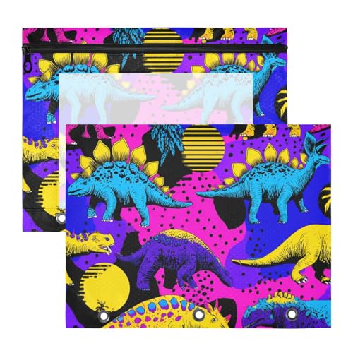 Binder-Federmäppchen mit glatten Reißverschlüssen, Kunststoff-Aktenordner für 3 Ringe, 2 Stück, Lehrer, Büro, lebendige Farben, Dinosaurier, Cartoon, bunt Binder-Federmäppchen mit glatten Reißverschlüssen, Kunststoff-Aktenordner für 3 Ringe, 2 Stück, Lehrer, Büro, lebendige Farben, Dinosaurier, Cartoon, bunt von Yoogain