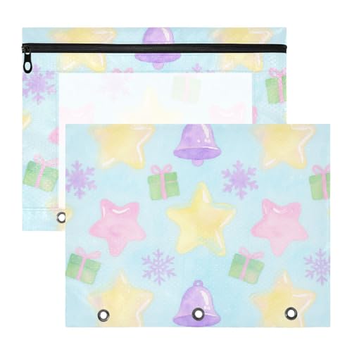 Bindertaschen, 3 Löcher, Taschenordner für 3 Ringe, 2 Stück, Lehrer, Schulbedarf, Frohe Weihnachten, gelbe Sterne von Yoogain