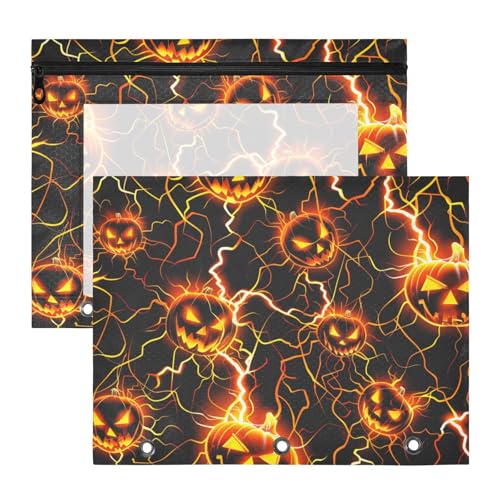 Bindertaschen, 3 Löcher, Taschenordner für 3 Ringe, 2 Stück, Studenten, Klassenzimmer, Zubehör, Horror, Blitz, Kürbis, Halloween von Yoogain