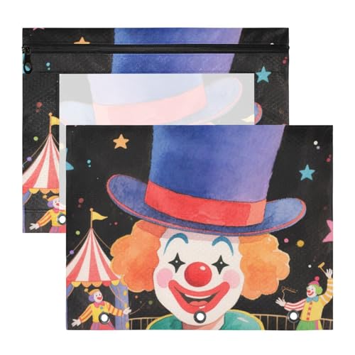 Bindertaschen, tragbar, 3 Löcher, für A4-Papier, Briefe, 2 Stück, Studenten, College-Zubehör, Clown, bunte Cartoons von Yoogain