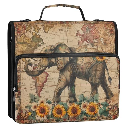 Boho Retro Elefant Sonnenblumen 3,8 cm 3 Ringe Ordner Organizer mit Schultergurt leicht zu tragen Dokumentenbinder Organizer für Schule und Büro Boho Retro Elefant Sonnenblumen 3,8 cm 3 Ringe Ordner Organizer mit Schultergurt leicht zu tragen Dokumentenbinder Organizer für Schule und Büro von Yoogain