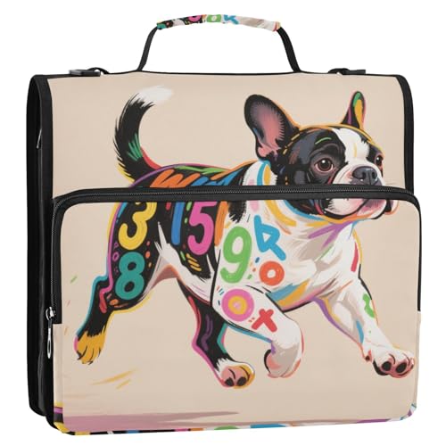 Bunte Graffiti-Bulldogge mit 3 Ringen, Reißverschluss, mit Schultergurt, Kapazität für Dokumente, Akten, Aufbewahrungstasche für Büro, Schule Bunte Graffiti-Bulldogge mit 3 Ringen, Reißverschluss, mit Schultergurt, Kapazität für Dokumente, Akten, Aufbewahrungstasche für Büro, Schule von Yoogain