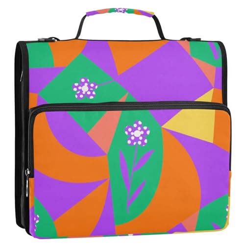 Bunte geometrische Formen, violette Blumen, 3,8 cm, 3 Ringe, Büroordner mit Gurt, mehrere Taschen, Dokumenten-Organizer, Tasche für Büro, Schule Bunte geometrische Formen, violette Blumen, 3,8 cm, 3 Ringe, Büroordner mit Gurt, mehrere Taschen, Dokumenten-Organizer, Tasche für Büro, Schule von Yoogain