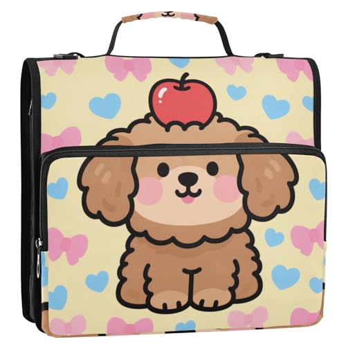 Cartoon-Ordner mit süßem braunem Hund, 3,8 cm, mit Reißverschluss und Griff, mehrere Taschen, tragbar, für Zuhause, Reisen, sichere Aufbewahrungstasche für Büro, Schule, 3,8 cm von Yoogain