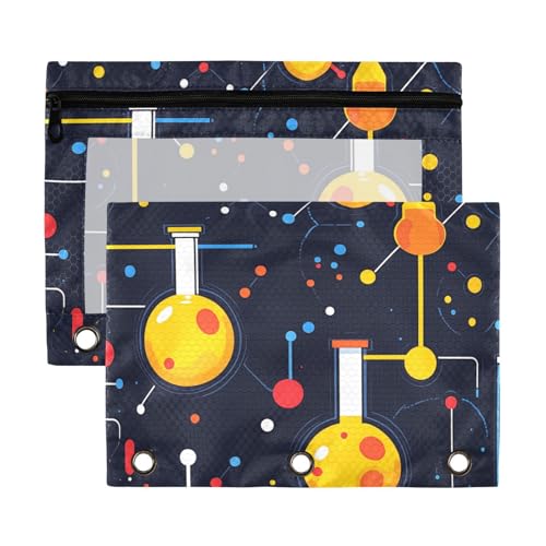 Chemieflaschen-Beutel mit 3 Ringen und transparentem Fenster, mit Reißverschluss, verstärkte Ösen, 3-Loch-Binder für Büro, Schule, Kosmetik, Schwarz von Yoogain