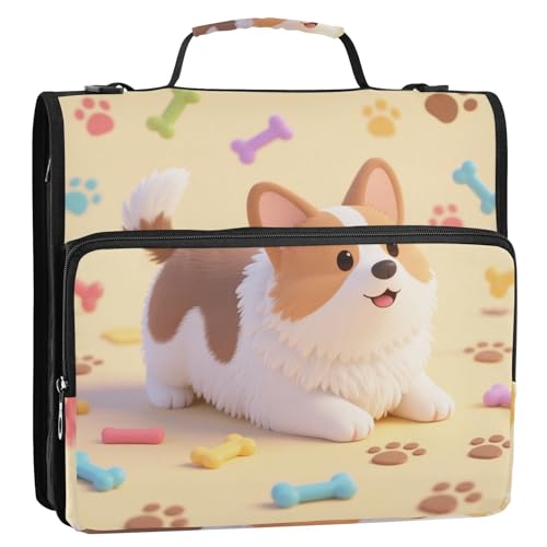 Chibi Animal Dog 3 Ringe 3,8 cm Ordner-Organizer mit Schultergurt, wasserdichte Dokumenten-Aufbewahrungstasche für Büro, Schule von Yoogain
