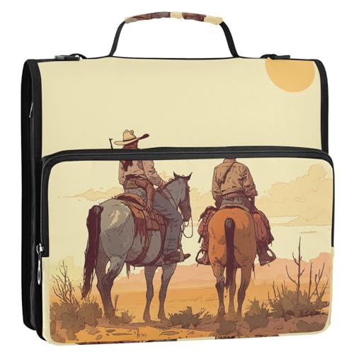 Cowboys Ringbuch mit 3 Ringen, 3,8 cm, Reißverschluss, mit Griff und abnehmbarem Schultergurt, mehrere Taschen, Portfolio-Organizer, geeignet für Mittelschule von Yoogain
