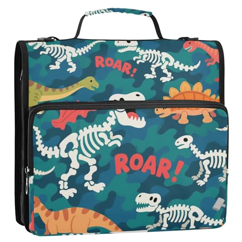 Dino-Totenkopf-Ordner, 3 Ringe, stabiler Reißverschluss, mit Schultergurt und Griff, mehrere Taschen, Dokumenten-Aufbewahrungstasche für Schule und Büro, Camouflage-Muster, Weiß / Orange Dino-Totenkopf-Ordner, 3 Ringe, stabiler Reißverschluss, mit Schultergurt und Griff, mehrere Taschen, Dokumenten-Aufbewahrungstasche für Schule und Büro, Camouflage-Muster, Weiß / Orange von Yoogain