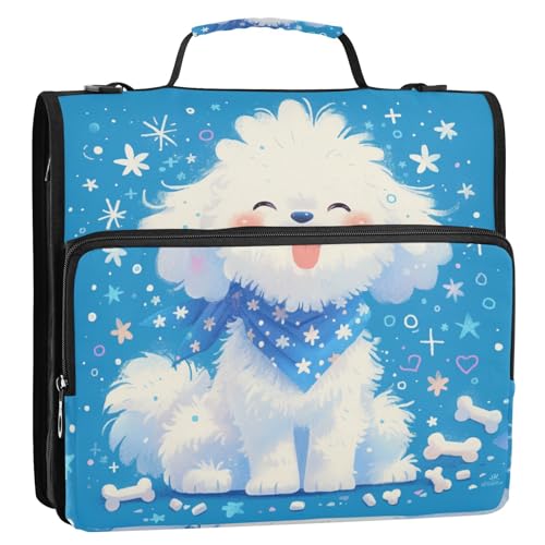 Dokumenten-Organizer, Cartoon-Motiv, niedlicher weißer Hund, 3 Ringe, 3,8 cm, Reißverschluss, mit Schultergurt, mehrere Taschen, Dokumenten-Organizer, geeignet für Mittelschule Dokumenten-Organizer, Cartoon-Motiv, niedlicher weißer Hund, 3 Ringe, 3,8 cm, Reißverschluss, mit Schultergurt, mehrere Taschen, Dokumenten-Organizer, geeignet für Mittelschule von Yoogain