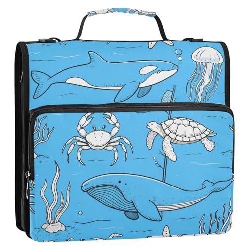 Dokumenten-Organizer, Unterwassertiere, Wal, Quallen, 3 Ringe, Reißverschluss, mit Schultergurt, Dokumenten-Organizer, geeignet für Mittelschule, Schwarz / Blau Dokumenten-Organizer, Unterwassertiere, Wal, Quallen, 3 Ringe, Reißverschluss, mit Schultergurt, Dokumenten-Organizer, geeignet für Mittelschule, Schwarz / Blau von Yoogain