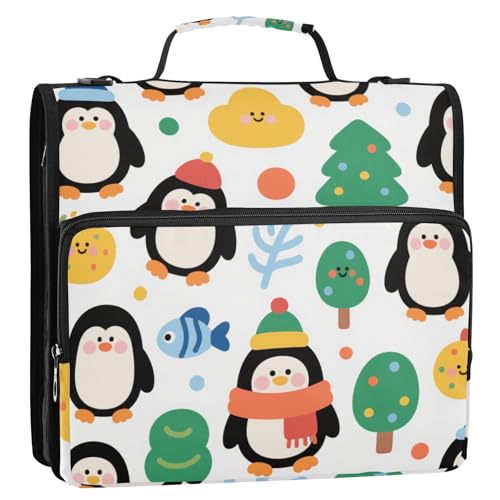 Dokumentenmappe mit süßem Cartoon-Pinguin-Motiv, 3 Ringe, Reißverschluss, Griff und abnehmbarer Schultergurt, Dokumentenmappe, Organizer für die Schule Dokumentenmappe mit süßem Cartoon-Pinguin-Motiv, 3 Ringe, Reißverschluss, Griff und abnehmbarer Schultergurt, Dokumentenmappe, Organizer für die Schule von Yoogain