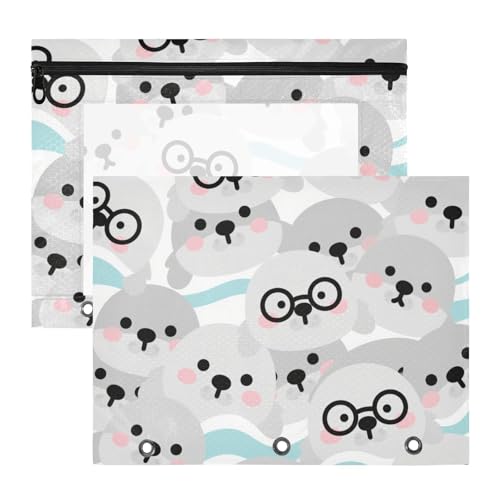 Federmäppchen, 3 Löcher, 3 Löcher, Tasche für 3 Ringe, 2 Stück, Studenten, Zuhause, Cartoon, niedliches Siegel, grau von Yoogain