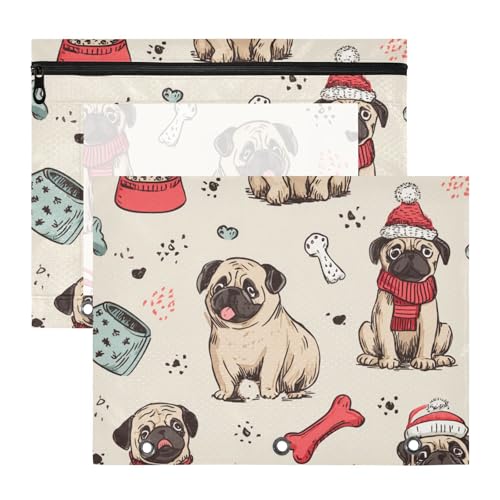 Federmäppchen, 3 Löcher, 3 Ringe, Tasche für A4-Papier, Briefe, 2 Stück, Lehrer, Kunstbedarf, Aufbewahrung, Skizze, niedliche Cartoon-Hunde von Yoogain