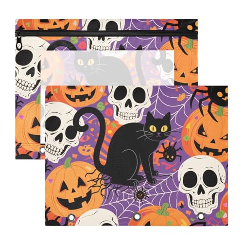 Federmäppchen, 3 Löcher, Kunststoff, Aktenordner für 3 Ringe, 2 Stück, Schüler, Schulbedarf, Happy Halloween, Katze, Totenkopf, Kürbis Federmäppchen, 3 Löcher, Kunststoff, Aktenordner für 3 Ringe, 2 Stück, Schüler, Schulbedarf, Happy Halloween, Katze, Totenkopf, Kürbis von Yoogain