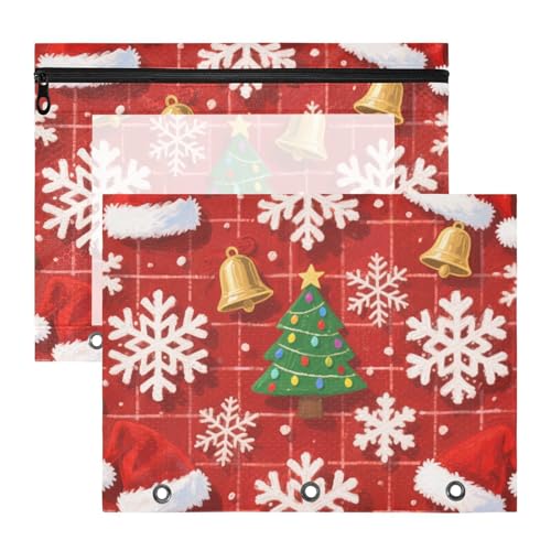 Federmäppchen, Mehrzweck, 3 Locher für 3 Ringe, Ordner, 2 Stück, Lehrer, Schulbedarf, Frohe Weihnachten, weiße Schneeflocke, Weihnachtsmütze von Yoogain