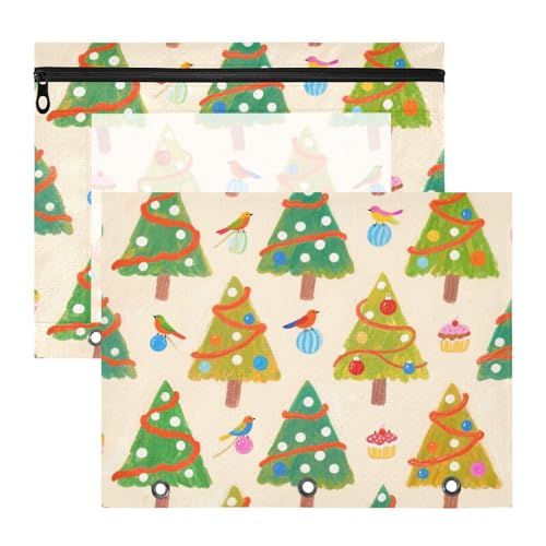 Federmäppchen, Mehrzweck-Kunststoff-Aktenordner für A4-Papier, Briefe, 2 Stück, Lehrer, College, Zubehör, Frohe Weihnachten, grüner Weihnachtsbaum von Yoogain