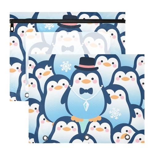 Federmäppchen, Mehrzweck-Kunststoff-Aktenordner für A4-Papier, Briefe, 2 Stück, Studenten, Büro, Cartoon, niedlicher Pinguin, Blau von Yoogain