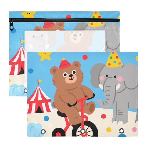 Federmäppchen, stabil, 3 Löcher, für A4-Papier, Briefe, 2 Stück, Lehrer, Büro, niedlicher Cartoon und bunter Zoo von Yoogain