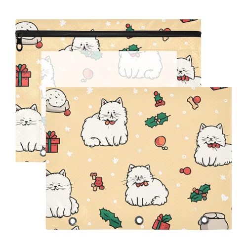 Federmäppchen, stabile Tasche mit 3 Löchern, für A4-Papier, Briefe, 2 Stück, Lehrer, Schulanfang, Skizzenstil, niedliche Cartoon-Katze von Yoogain