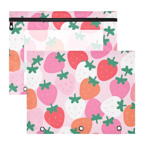 Federmäppchen, tragbar, 3 Löcher, für A4-Papier, Briefe, 2 Stück, für Schüler, Studenten, Lehrerbedarf, Cartoon, niedlich, Erdbeerrosa von Yoogain