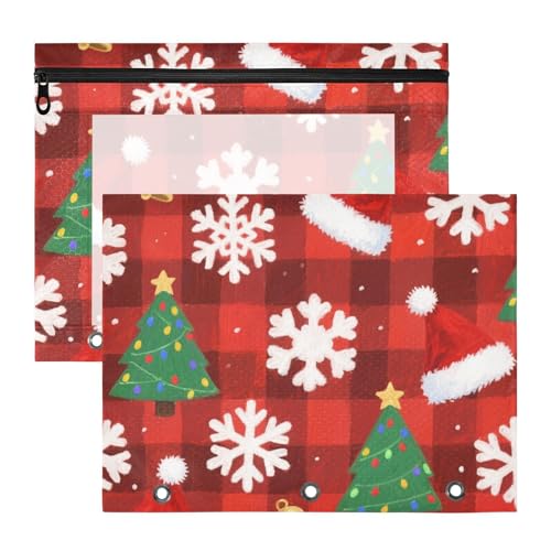 Federmäppchen mit 3 Löchern, Aufbewahrungstasche für 3 Ringe, 2 Stück, Lehrer, Schulbedarf, Frohe Weihnachten mit weißen Schneeflocken von Yoogain