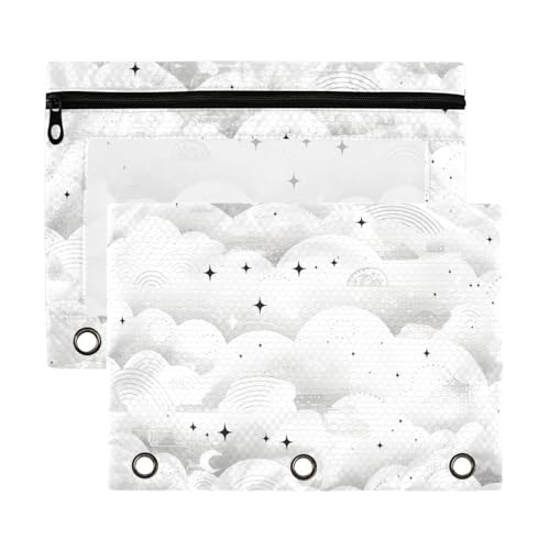 Federmäppchen mit 3 Löchern, Cartoon-Wolkenstern, hellgrau, mit transparentem Fenster, Ringordner mit Taschen, große und stabile Taschenordner für 3 Stück, für Klassenzimmer, Schule, Bürobedarf von Yoogain