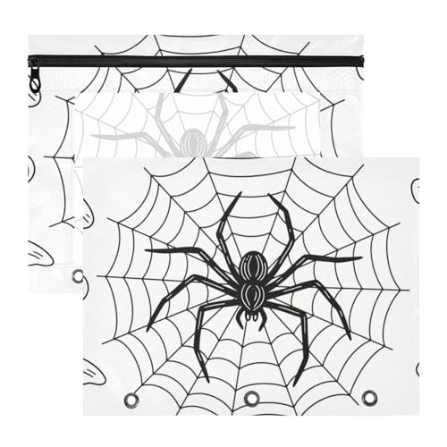Federmäppchen mit 3 Löchern, Stifthalter für A4-Papier, Briefe, 2 Stück, Studenten, Klasse, Halloween, Spinnennetz, Stern, Schwarz / Weiß von Yoogain