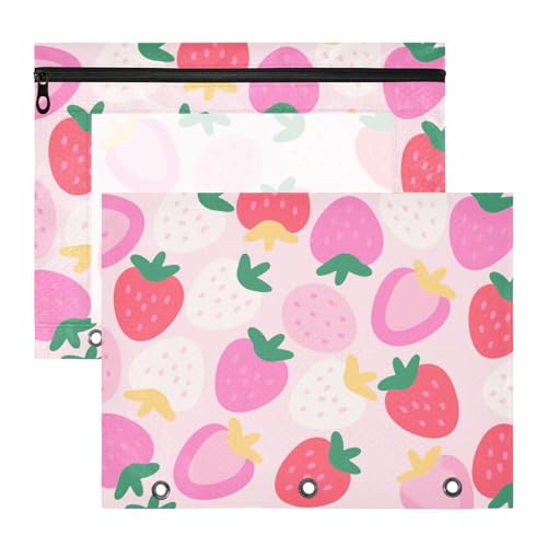 Federmäppchen mit 3 Löchern, für A4-Papier, Briefe, 2 Stück, Studenten, Schulbedarf, Cartoon, niedlich, Erdbeerrosa von Yoogain